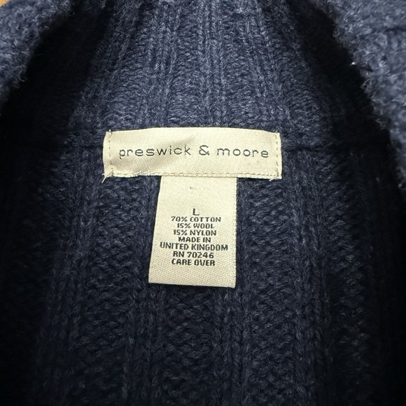 Preswick & Moore cardigan sweater mens large blue ribbed preppy academia grandpa - Picture 8 of 9